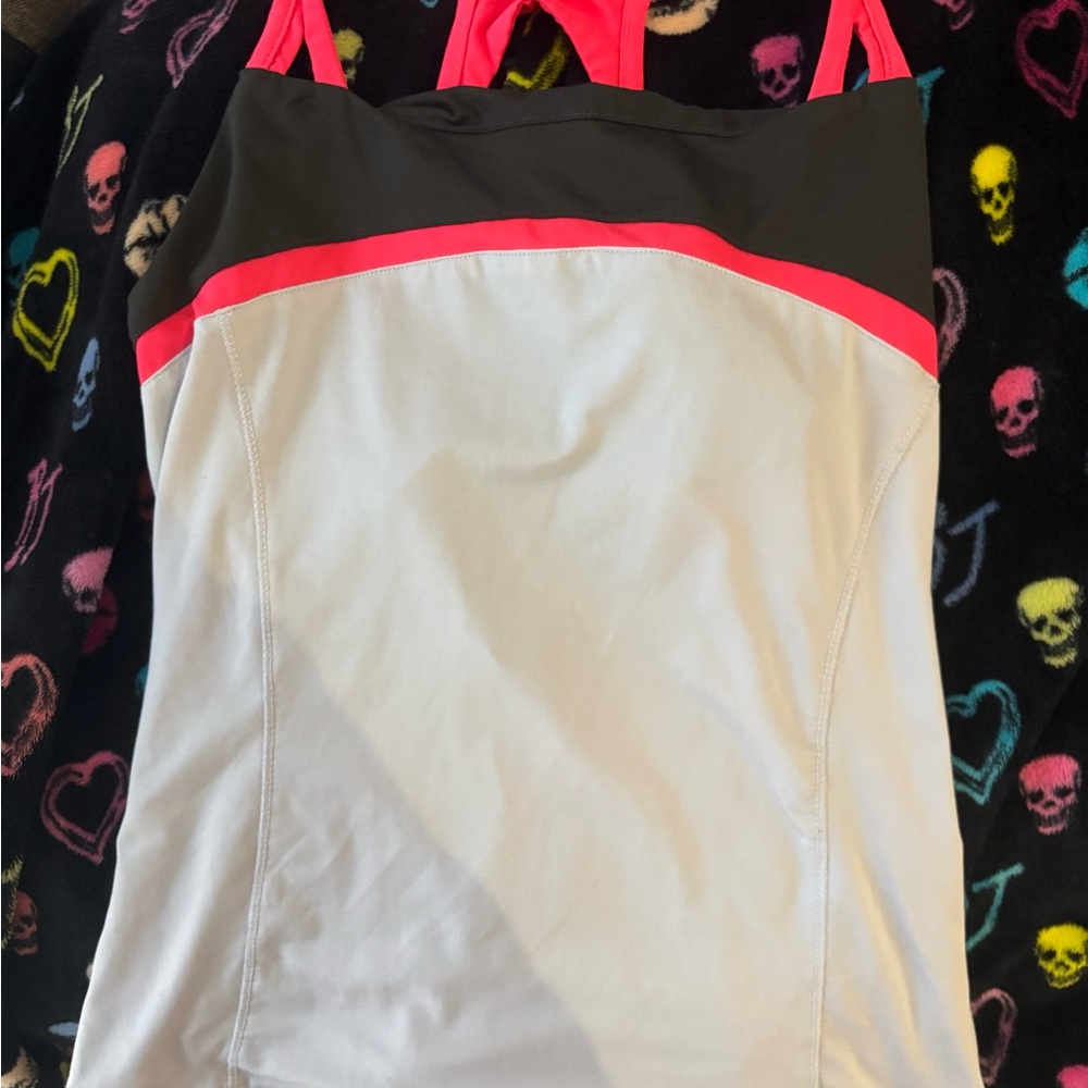 Fila White, Black & Neon Pink Athletic Tank